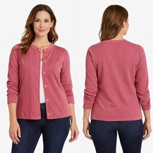 Sigrid Olsen Rose Pink Button Front Crewneck Cardigan M